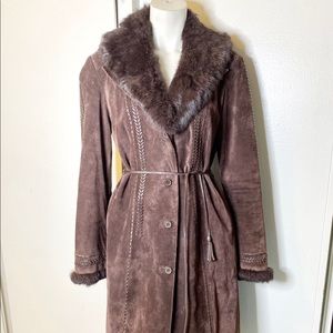 Georgio Studio Brown Suede Long Coat 10 Fur Collar